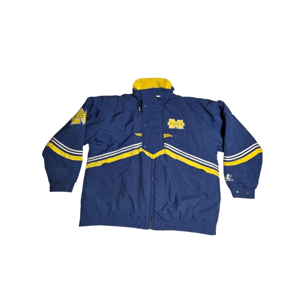 Vintage Michigan Wolverines Jacket XL‎ Blue Yellow Logo Athletic NCAA Coat